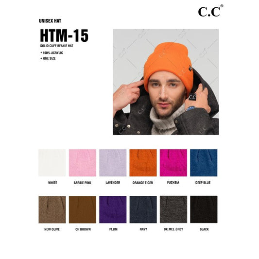 Unisex Solid Cuff Beanie Hat