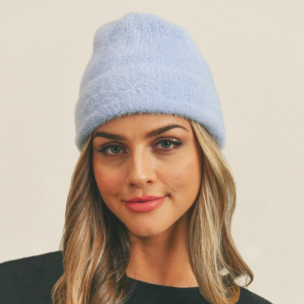 Fuzzy Solid Color Beanie.