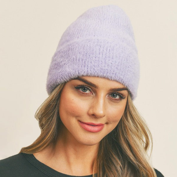 Fuzzy Solid Color Beanie.