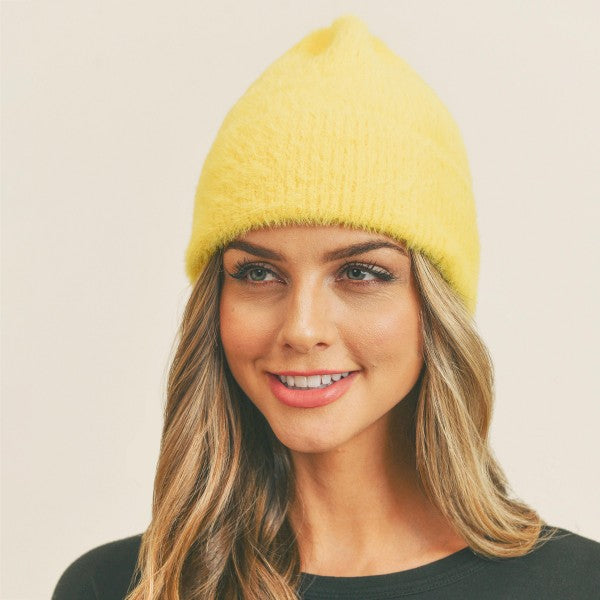 Fuzzy Solid Color Beanie.