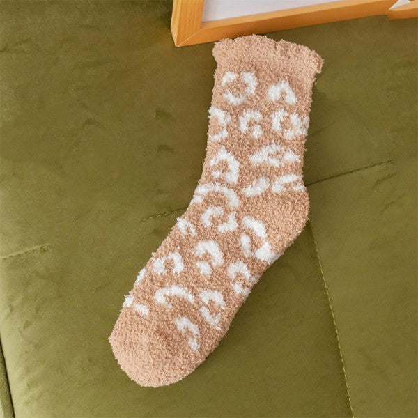Soft Plush Knit. Leopard Socks