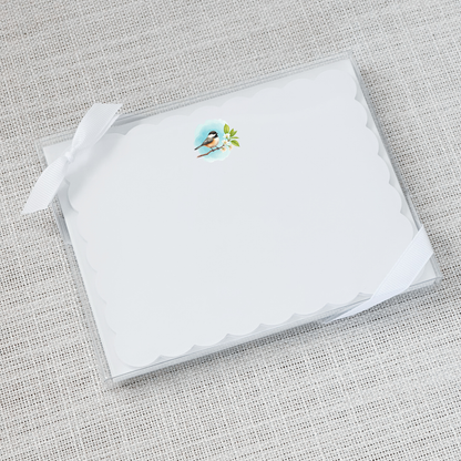 So Thoughtful Gifts - Chickadee Scallop Flat Notecard - Set of 15