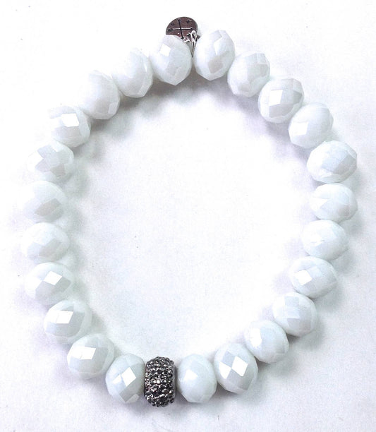 10XB07 BR-10mm Faceted Glass Stretch/White