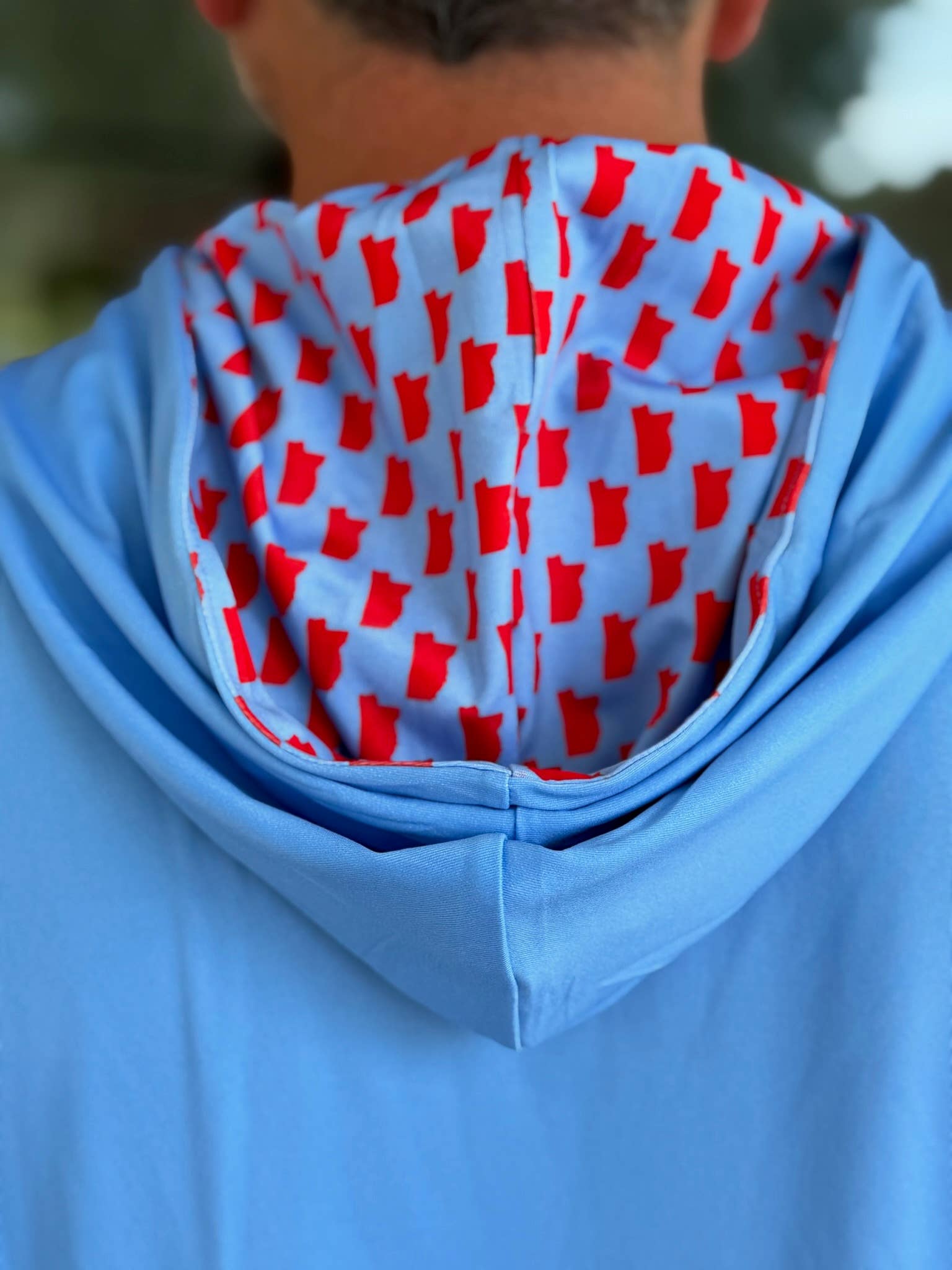 Oxford Powder Blue and Red State Performance Hoodie