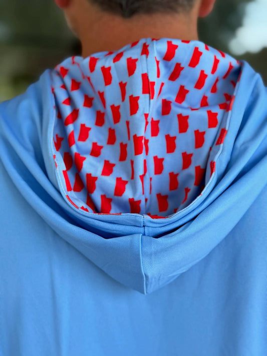 Oxford Powder Blue and Red State Performance Hoodie