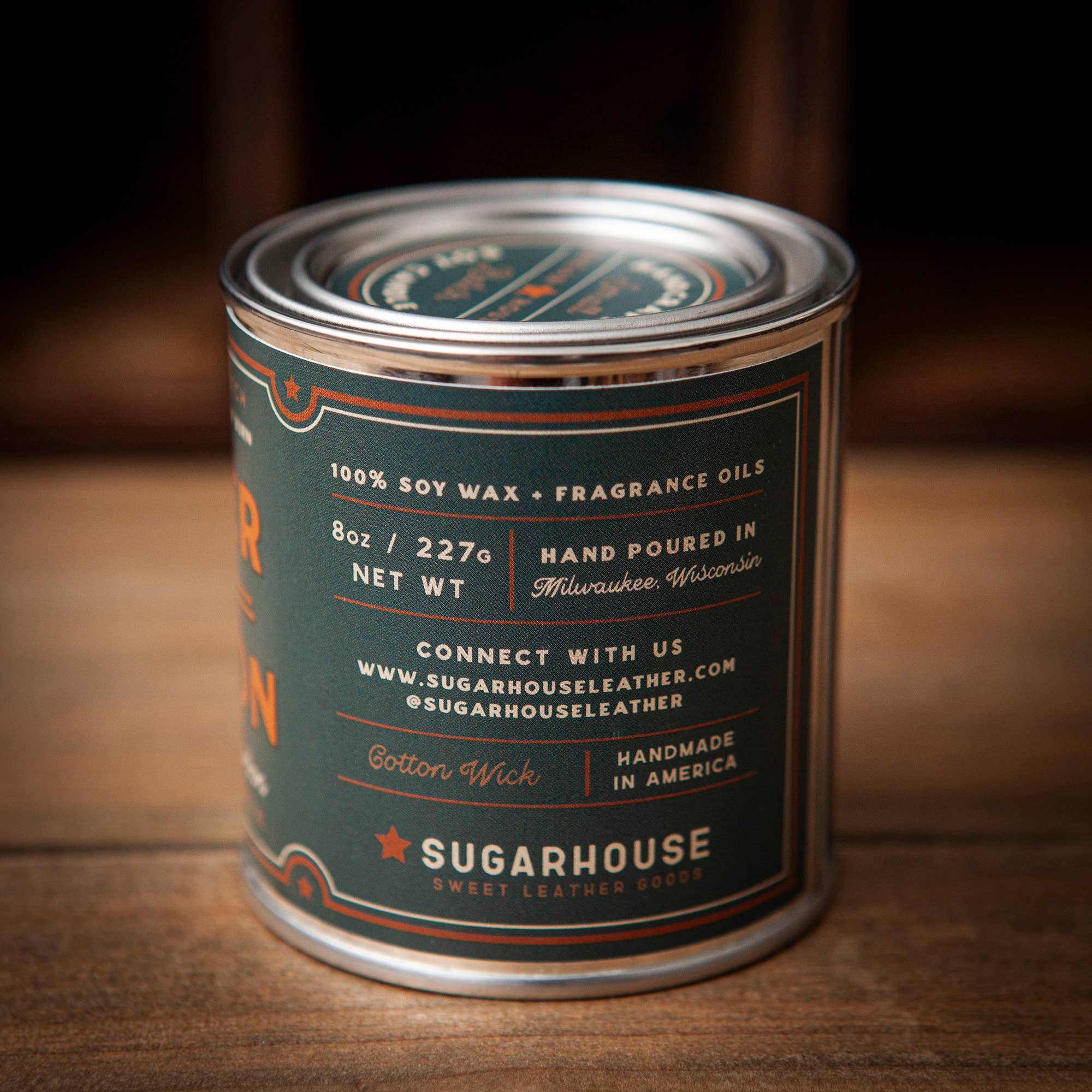 Sugarhouse Leather - Leather & Bourbon Soy Paint Can Candle