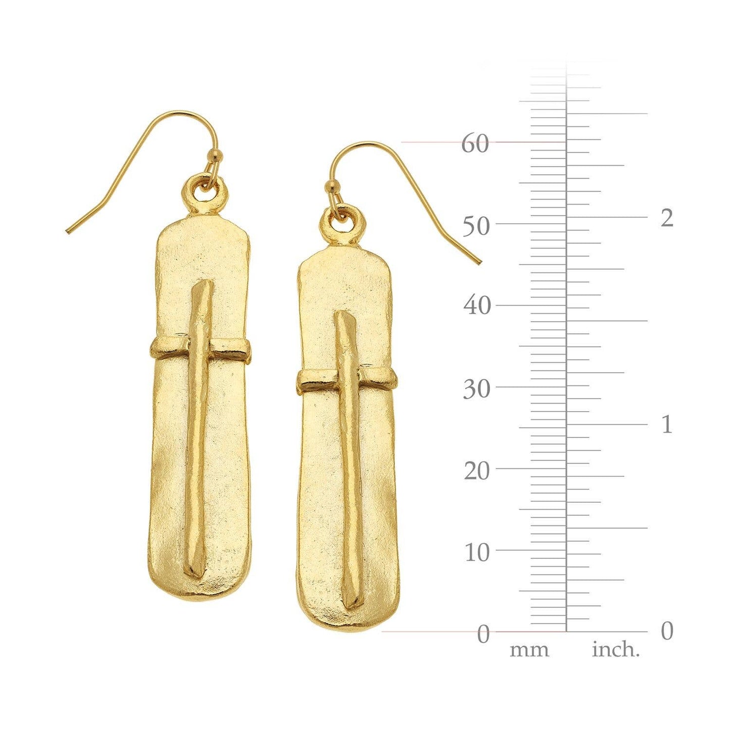 Susan Shaw - Gold Bar with Cross Earrings