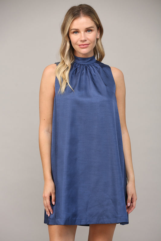 FATE TIE BACK HALTER NECK SATIN A-LINE DRESS