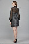 CONTRAST SHEER CHIFFON DETAIL FRONT BUTTON DOWN TWEED DRESS