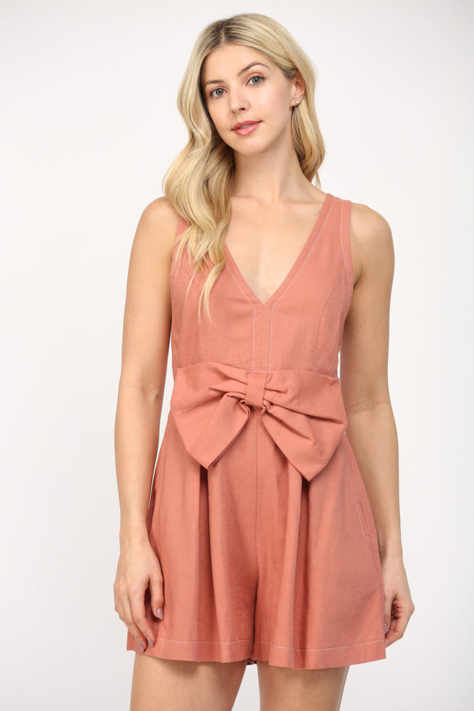 Bow Detail Romper - Baked Rose