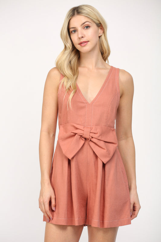 Bow Detail Romper - Baked Rose
