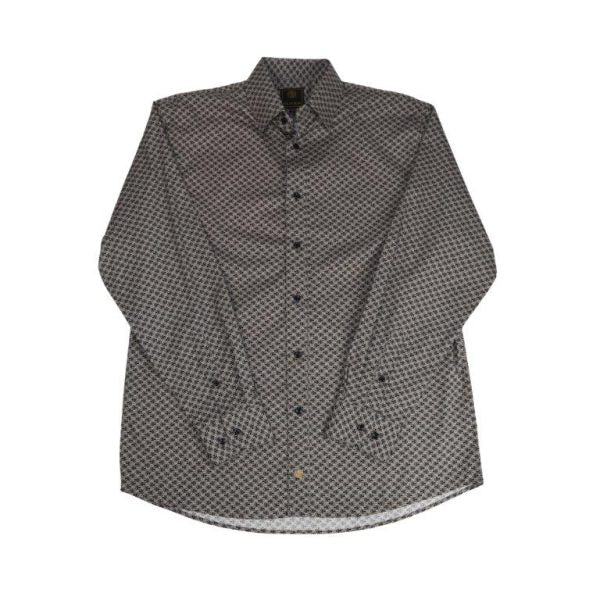 L/S Geo Print Sportshirt - Taupe/Black