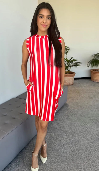 Blue Scuba Stripe Dress