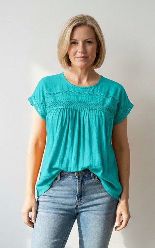 Back Button Down Top With Lace Trim