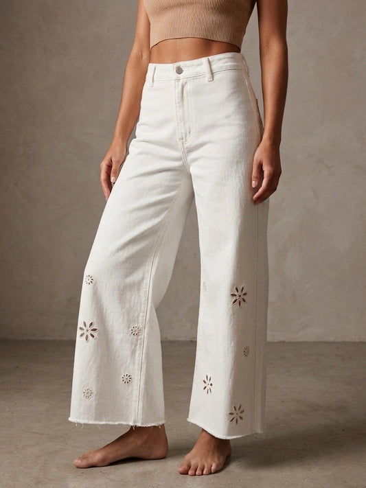 Eyelet Embroidery Detail White Pant