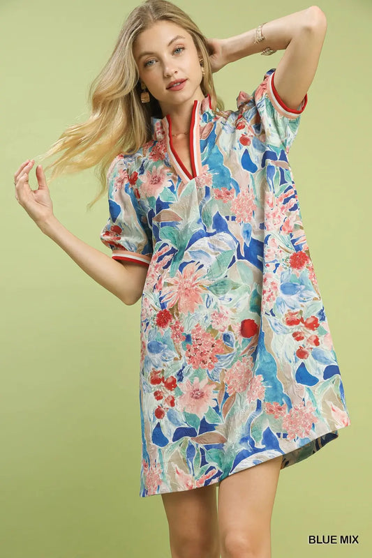 Jacquard Bloomscape Print Mini Dress