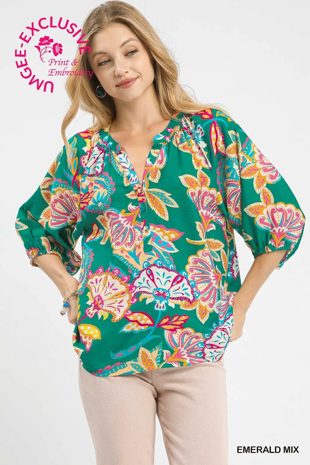 Paisley Print V-Neck Top