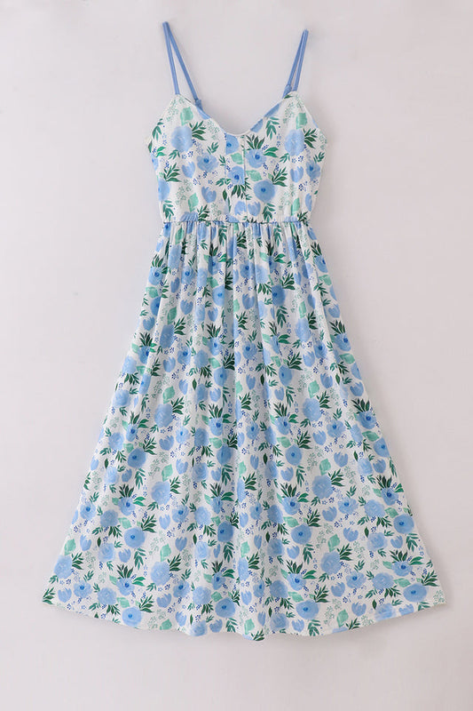 Tranquil Garden Print Bow Mom Dress