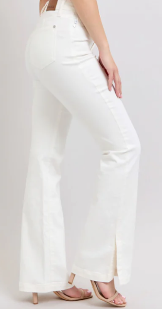 Judy Blue High Waist Slit Boot Cut Jean - White