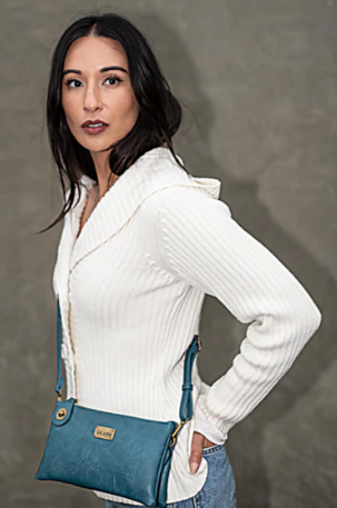 Ella Teal cross body or wristlet with adjustable strap