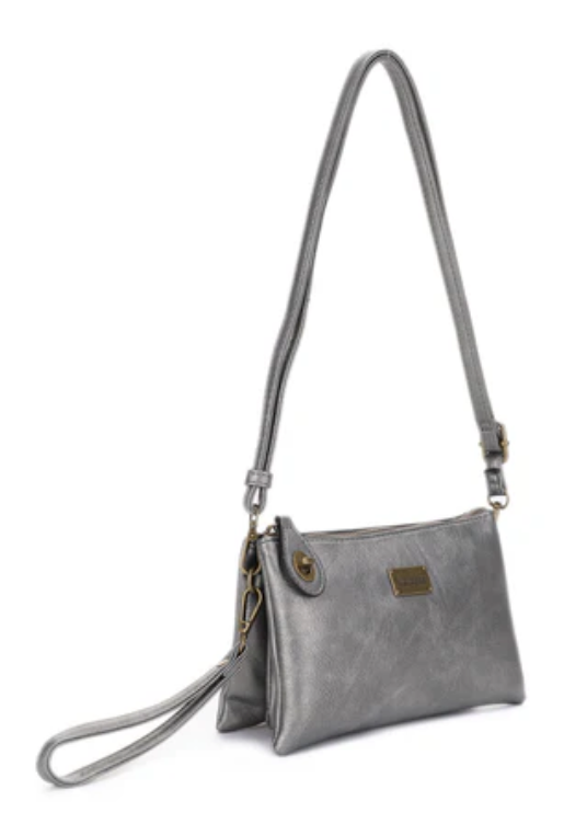 Ella Pewter cross body or wristlet with adjustable strap