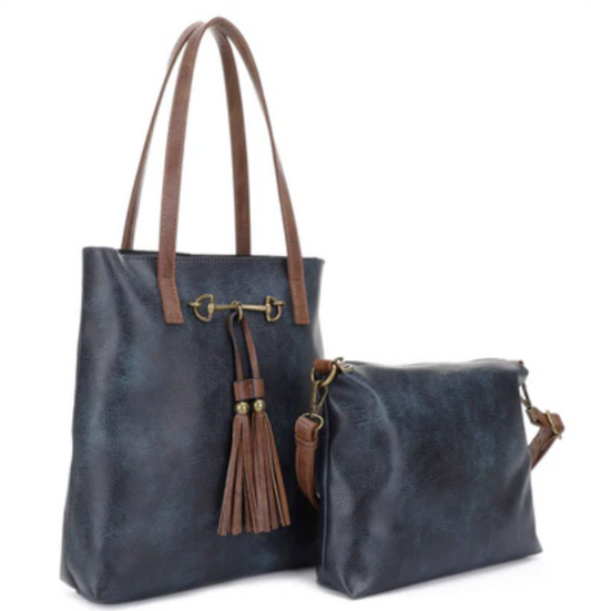 Jane Indigo two in one horsebit tote with tassel