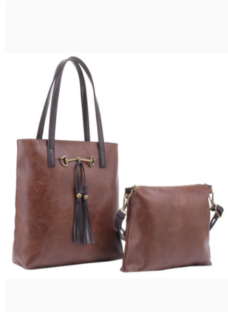 Jane Coffee two in one horsebit tote with tassel