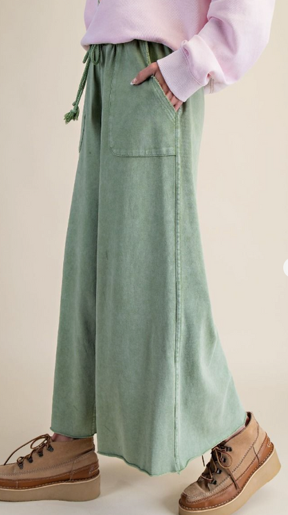 MINERAL WASHED TERRY KNIT PALAZZO PANTS