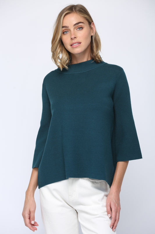 MOCK NECK PULL OVER SWEATER/BELL SLEEVE  Teal