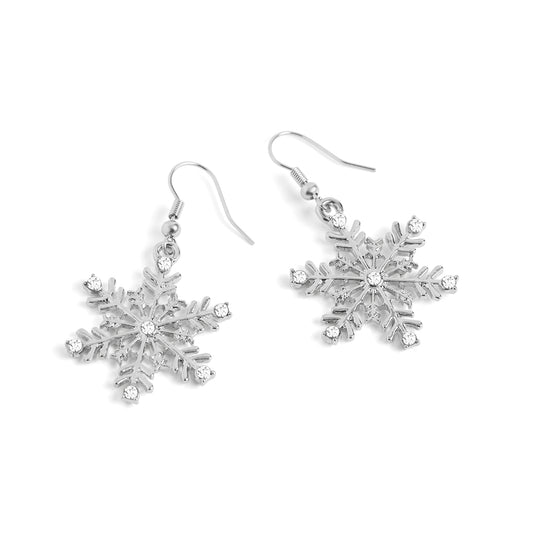 Whispers Holiday Large Snowflake Earrings - Silver