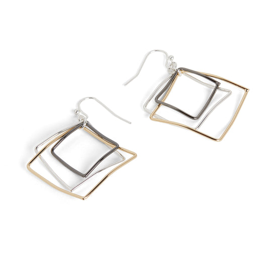 Whispers Triple Square Earrings - Mixed Metal...