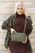 Zoe Olive Small adjustable crossbody with extra storage