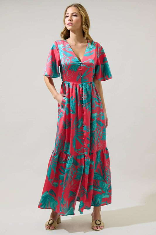 Sugarlips - Palm Tropics Pismo Button Down Flutter Maxi Dress