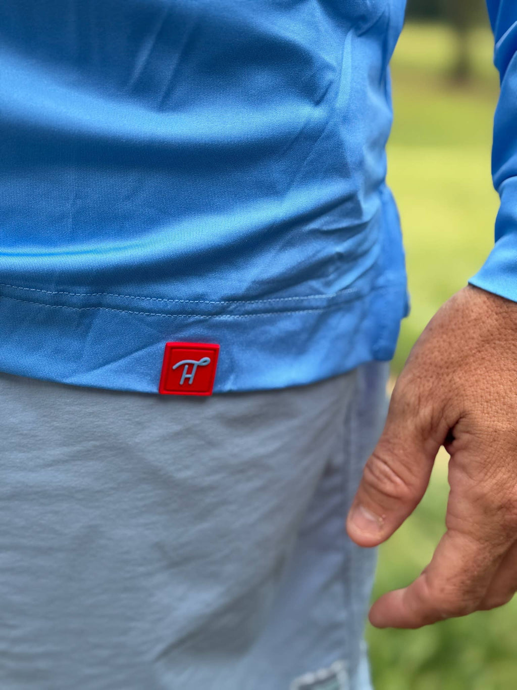 Oxford Powder Blue and Red State Performance Hoodie