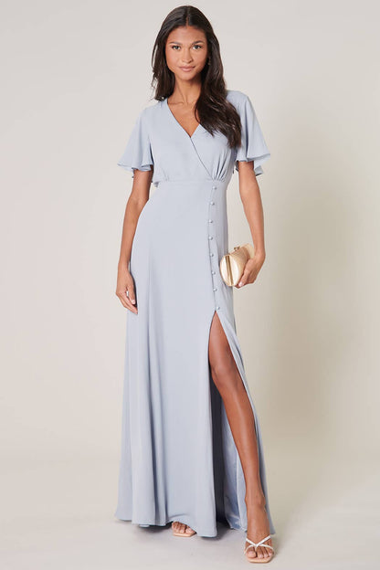 Everlasting Surplice Flutter Sleeve Maxi Dress