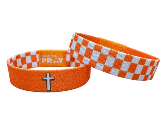 Versible - Tap To Pray™ Wristbands - Orange & White Checkers