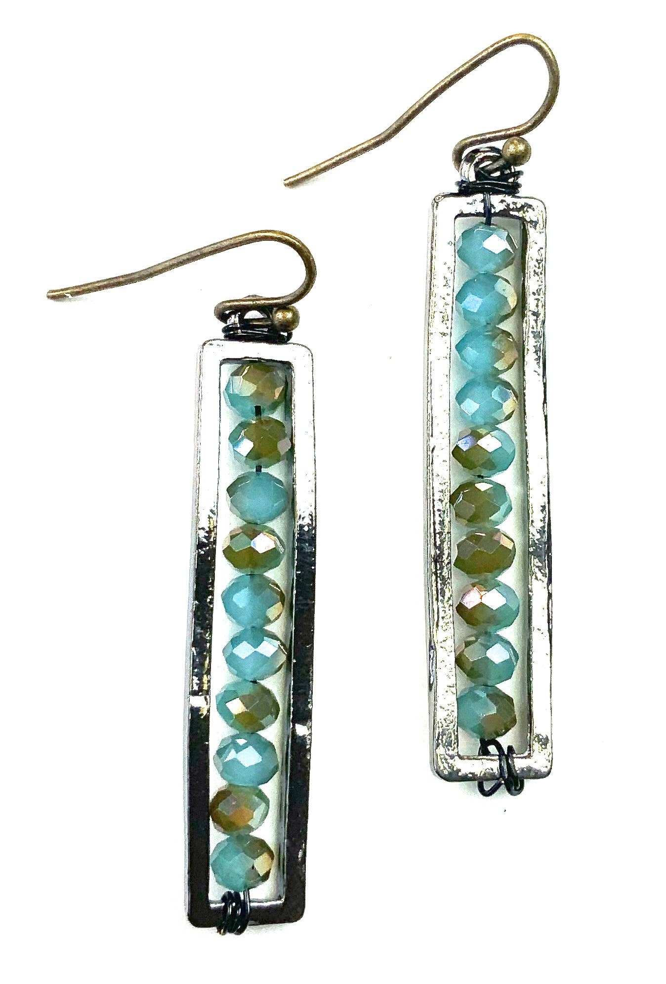 ER-Thin Beaded Rectangular Turquoise Dangle Earrings