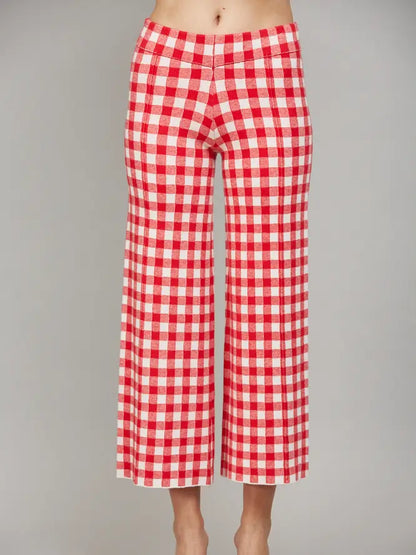 Gingham Red White Mock Neck Sweater