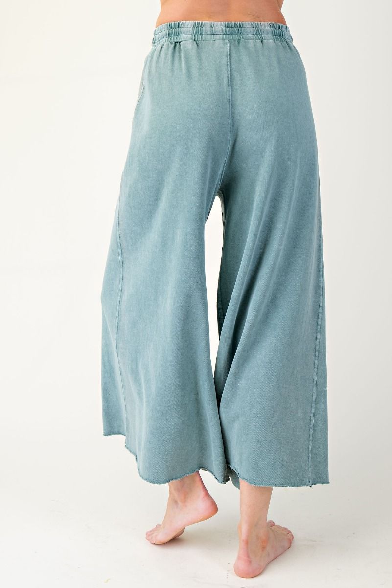 MINERAL WASHED WIDE LEGS TERRY KNIT CARGO PANTS