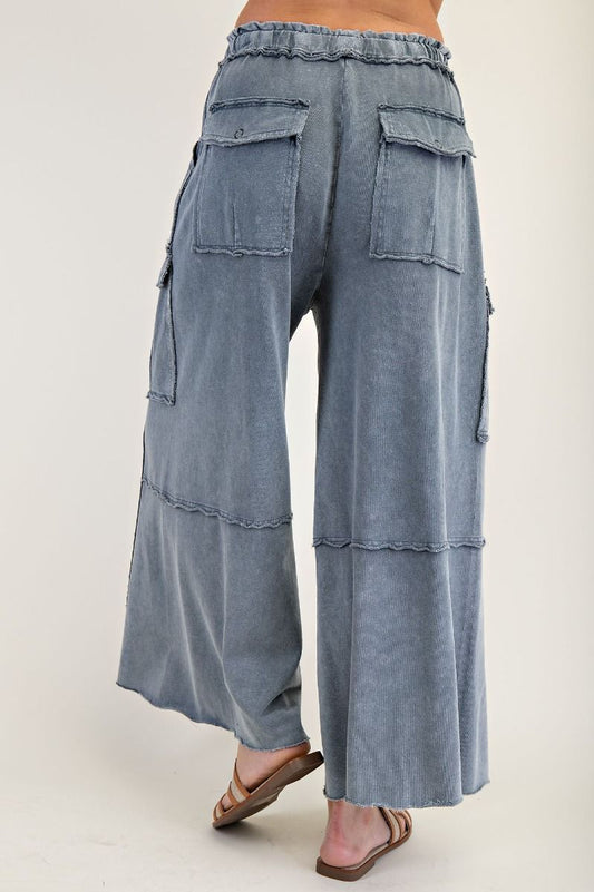 Wide Leg Terry Cargo Pants