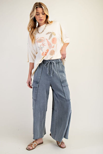 Wide Leg Terry Cargo Pants