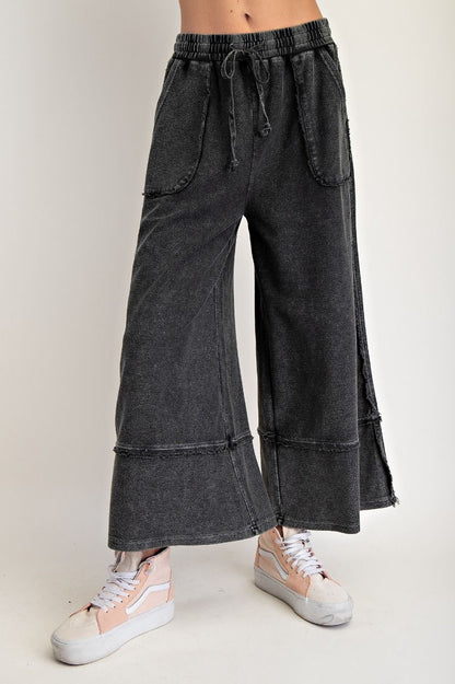 MINERAL WASHED TERRY KNIT PALAZZO PANTS