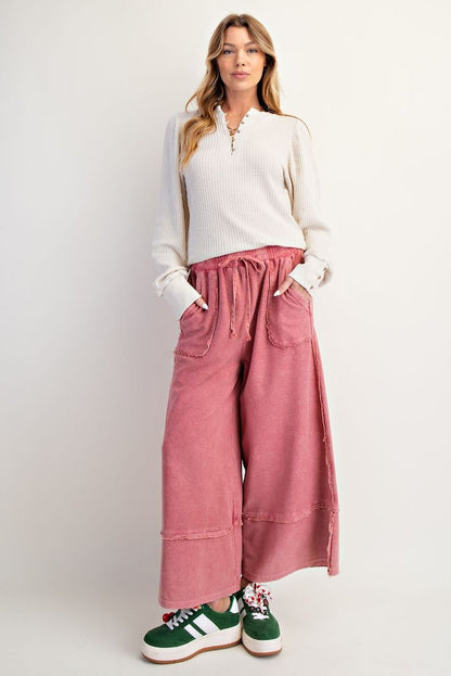 MINERAL WASHED TERRY KNIT PALAZZO PANTS