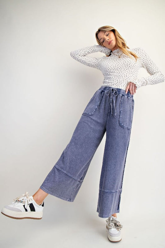 MINERAL WASHED TERRY KNIT PALAZZO PANTS