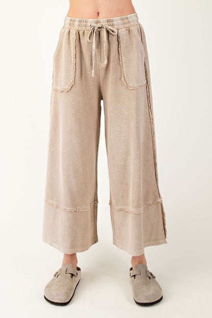 MINERAL WASHED TERRY KNIT PALAZZO PANTS