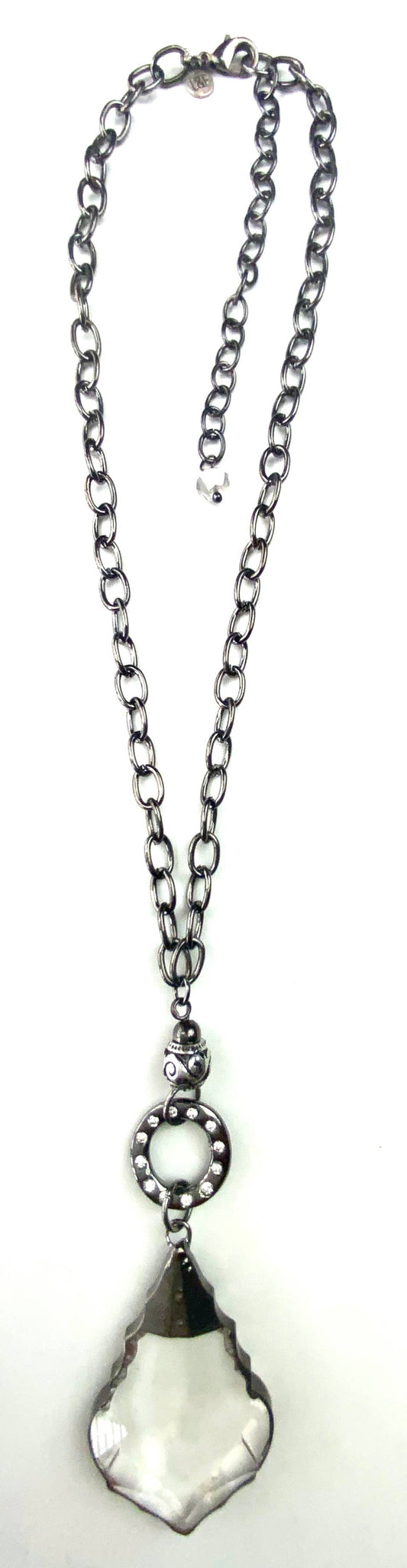 Chain w/ Edged Faceted Glass Pendant