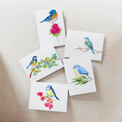 So Thoughtful Gifts - Blue Birds Notecard Set of 10 - Blank Inside