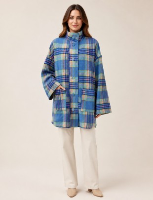 High Stand Collar Plaid Oversized Coat