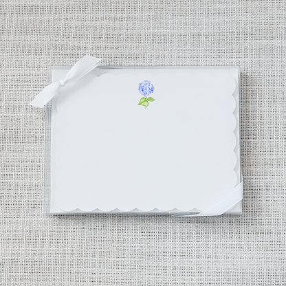 So Thoughtful Gifts - Blue Hydrangea Scallop Flat Notecard - Set of 15