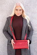 Zoe Burgandy Small adjustable crossbody with extra storage